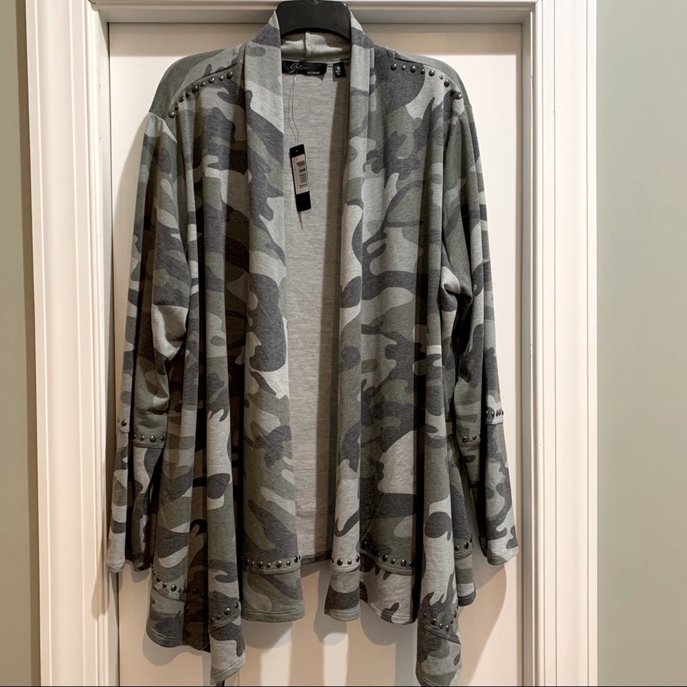 Camouflage open front cardigan